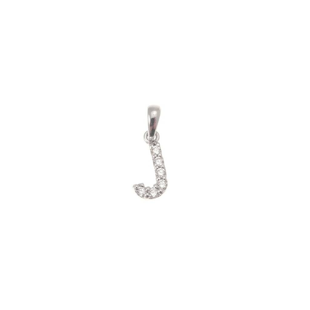 Ciondolo Lettera Iniziale "J" con Diamanti in Oro Bianco 18kt
