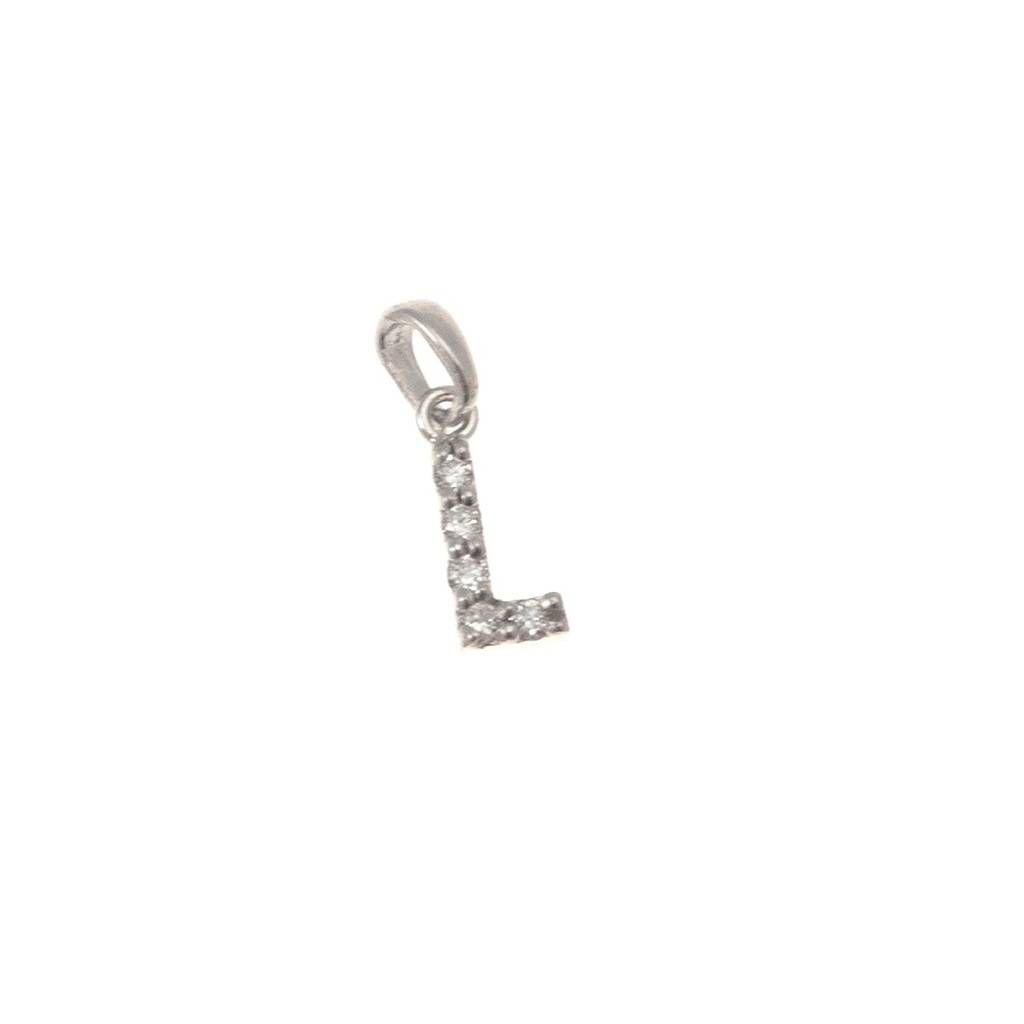Ciondolo Lettera Iniziale "L" con Diamanti in Oro Bianco 18kt