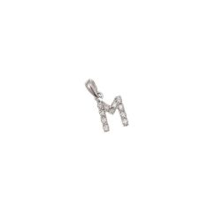 Initial Letter "M" Pendant with Diamonds in 18kt White Gold