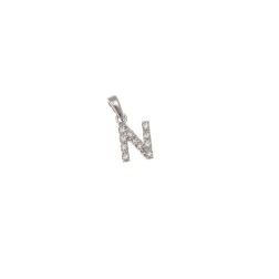 Initial Letter "N" Pendant with Diamonds in 18kt White Gold