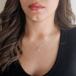 Photo of worn Initial Letter "P" Pendant with Diamonds in 18kt White Gold