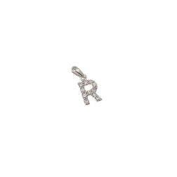 Ciondolo Lettera Iniziale "R" con Diamanti in Oro Bianco 18kt