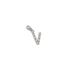 Initial Letter "V" Pendant with Diamonds in 18kt White Gold