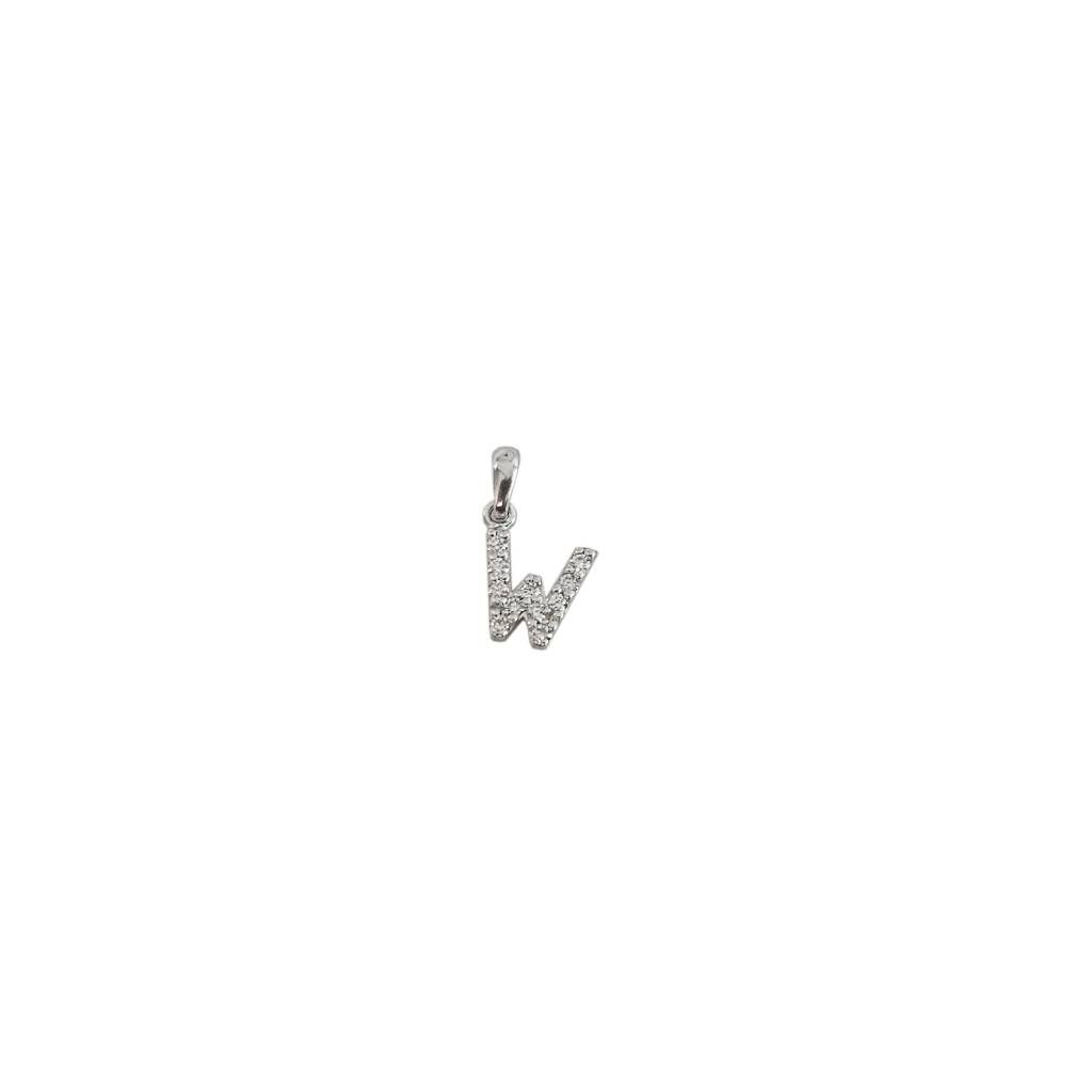Ciondolo Lettera Iniziale "W" con Diamanti in Oro Bianco 18kt