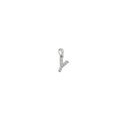 Initial Letter "Y" Pendant with Diamonds in 18kt White Gold