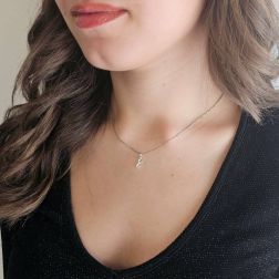 Photo of worn Initial Letter "Y" Pendant with Diamonds in 18kt White Gold