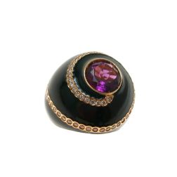 Black Dome Ring Amethyst Rose Gold