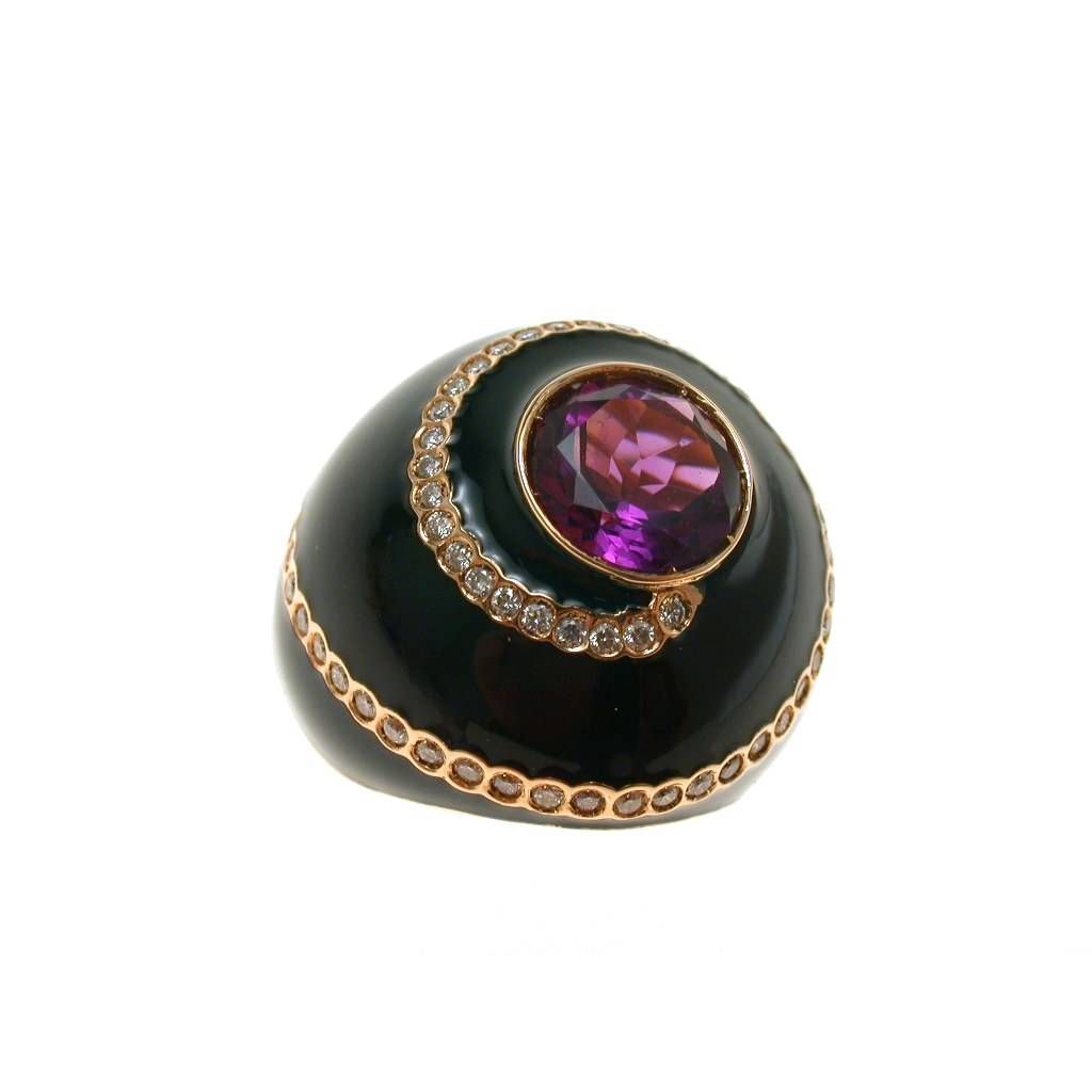 Black Dome Ring Amethyst Rose Gold