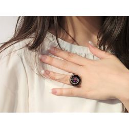Photo of worn Black Dome Ring Amethyst Rose Gold