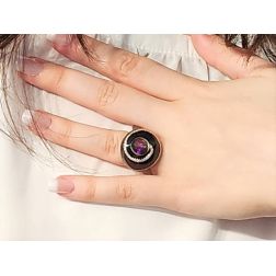 Anello Cupola nera Ametista Viola Oro Rosa foto indossata