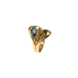 Anello Design "Sogno di Mezza Estate" Oro Giallo con Topazio Citrino e Azzurro
