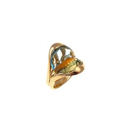 Anello Design "Sogno di Mezza Estate" Oro Giallo con Topazio Citrino e Azzurro