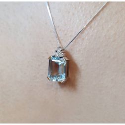 Photo of worn 10mm x 8mm Octagonal Aquamarine and 3 Diamonds Pendant