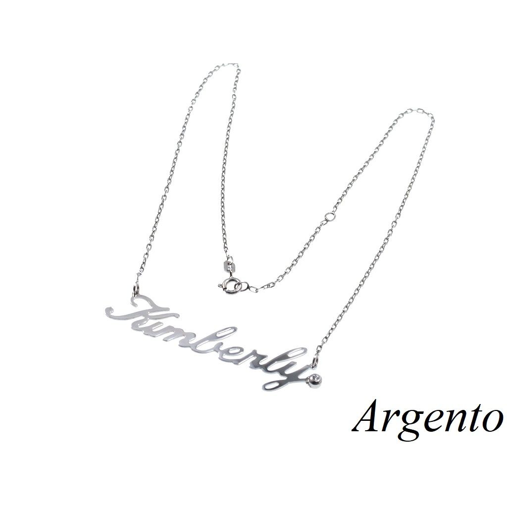 Silver Necklace with name KIMBERLY and zircon at the end. Last Piece available