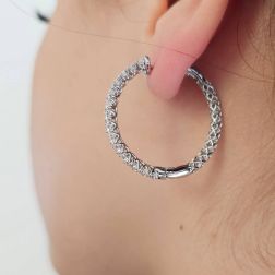 Foto Indossata Orecchini Boccole con mezzo giro di Diamanti in Platino