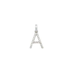 Initial Letter "A" Pendant with Zircon in White Gold
