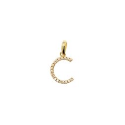 Initial Letter "C" Pendant with Zircon in Yellow Gold