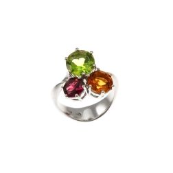 Anello Fancy, Peridoto Topazio e Rodolite in Platino
