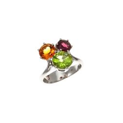 Fancy Ring, Peridot Topaz and Rhodolite in Platinum