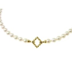 Akoya Pearl Necklace with Twisted Square Clasp in Yellow Gold