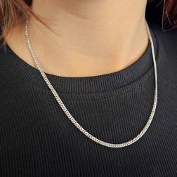 Photo of worn Platinum Cuban Link necklace 45cm x 2.90mm