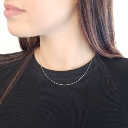 Photo of worn Platinum Forzatina chain necklace 40cm x 0.90mm
