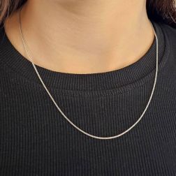 Photo of worn Platinum faceted ear of corn chain necklace 45cm x 1.10mm