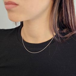 Photo of worn Platinum faceted ear of corn chain necklace 42cm x 1.10mm