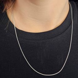 Photo of worn Platinum faceted ear of corn chain necklace 50cm x 1.10mm