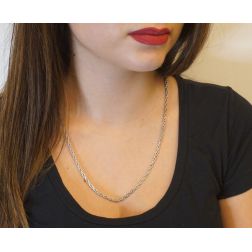 Photo of worn 55cm Semi-rigid Tubular Chain Necklace in White Gold