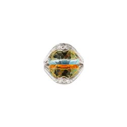Anello Design "Sogno di Mezza Estate" Oro Bianco con Topazio Citrino e Azzurro e Diamanti
