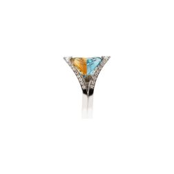 Anello Design "Sogno di Mezza Estate" Oro Bianco con Topazio Citrino e Azzurro e Diamanti