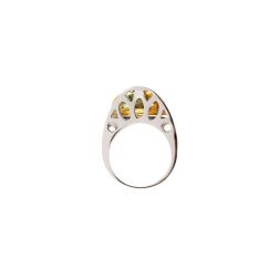 Anello Design "Sogno di Mezza Estate" Oro Bianco con Topazio Citrino e Azzurro e Diamanti