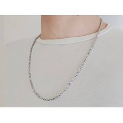 Photo of worn 60cm Semi-rigid Tubular Chain Necklace in White Gold