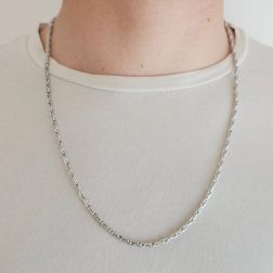 Photo of worn 60cm Semi-rigid Tubular Chain Necklace in White Gold