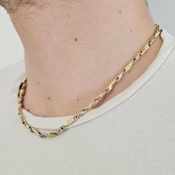 Photo of worn Yellow and White Gold Spiral Tubular 45cm Necklace