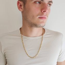 Photo of worn Yellow and White Gold Spiral Tubular 60cm Necklace