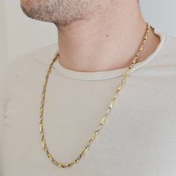 Collana 60cm Tubolare alternati Oro Giallo e Bianco indossato