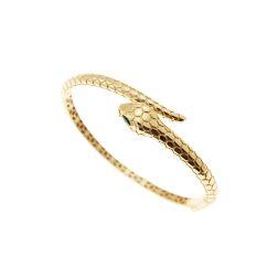 Rigid Snake bracelet with green zircons