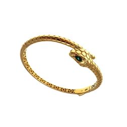 Rigid Snake bracelet with green zircons