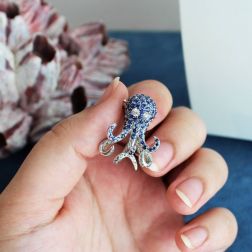 Spilla Polpo Zaffiri Blu e Diamanti