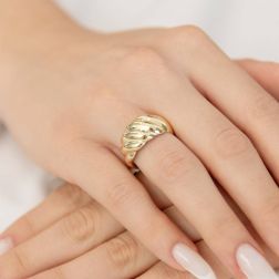 Photo of worn Super Lightweight Shell Shaped Ring in Yellow Gold
