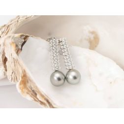 Navette Pendant Earrings with 54 Diamonds and Tahitian Pearls