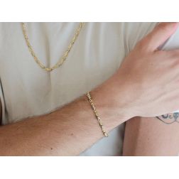 Collana 60cm Tubolare Occhio di pernice tonda rigata in Oro Giallo alternata con 2 occhielli in Bianco foto indossata