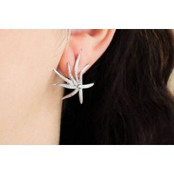Photo of worn Starfish Earrings with Diamonds in White Gold