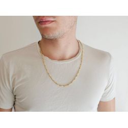 Collana 60cm Tubolare Occhio di pernice tonda rigata in Oro Giallo alternata con 2 occhielli in Bianco foto indossata