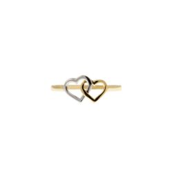 Ring with 2 Perforated Hearts in Yellow Gold and White Gold