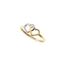 Ring with 2 Perforated Hearts in Yellow Gold and White Gold
