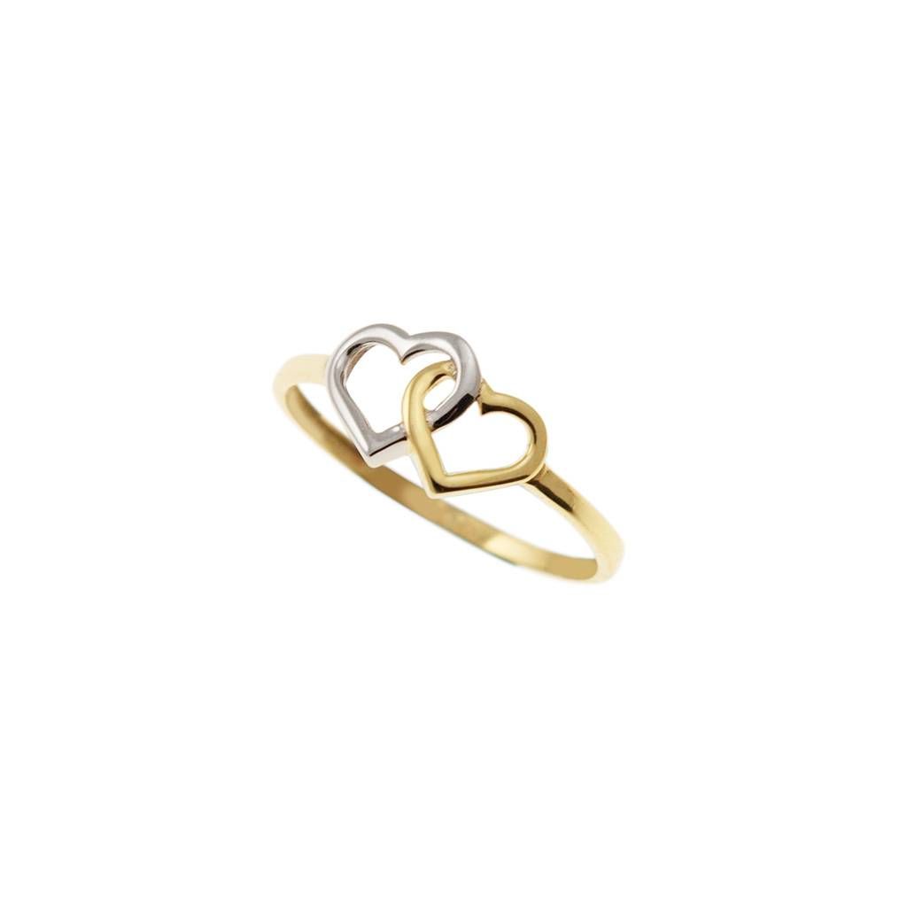 Ring with 2 Perforated Hearts in Yellow Gold and White Gold