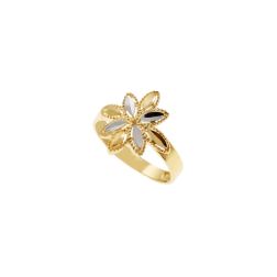 Anello con fiore sfaccettato in Oro Giallo e Bianco